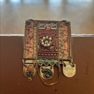 ADAYA Multicolor Enamel and Gold-Tone Ornate Pendant/ Brooch